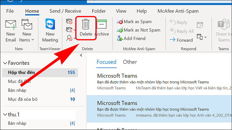 Nhấn phím Delete để xóa thay cho biểu tượng